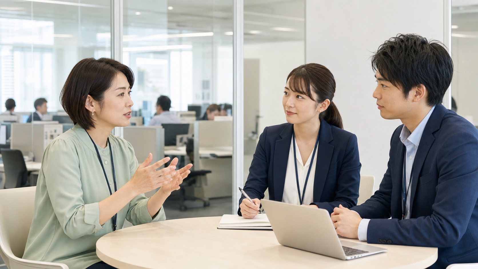 育成課題について相談するお客様とInnovaCallの専門スタッフ